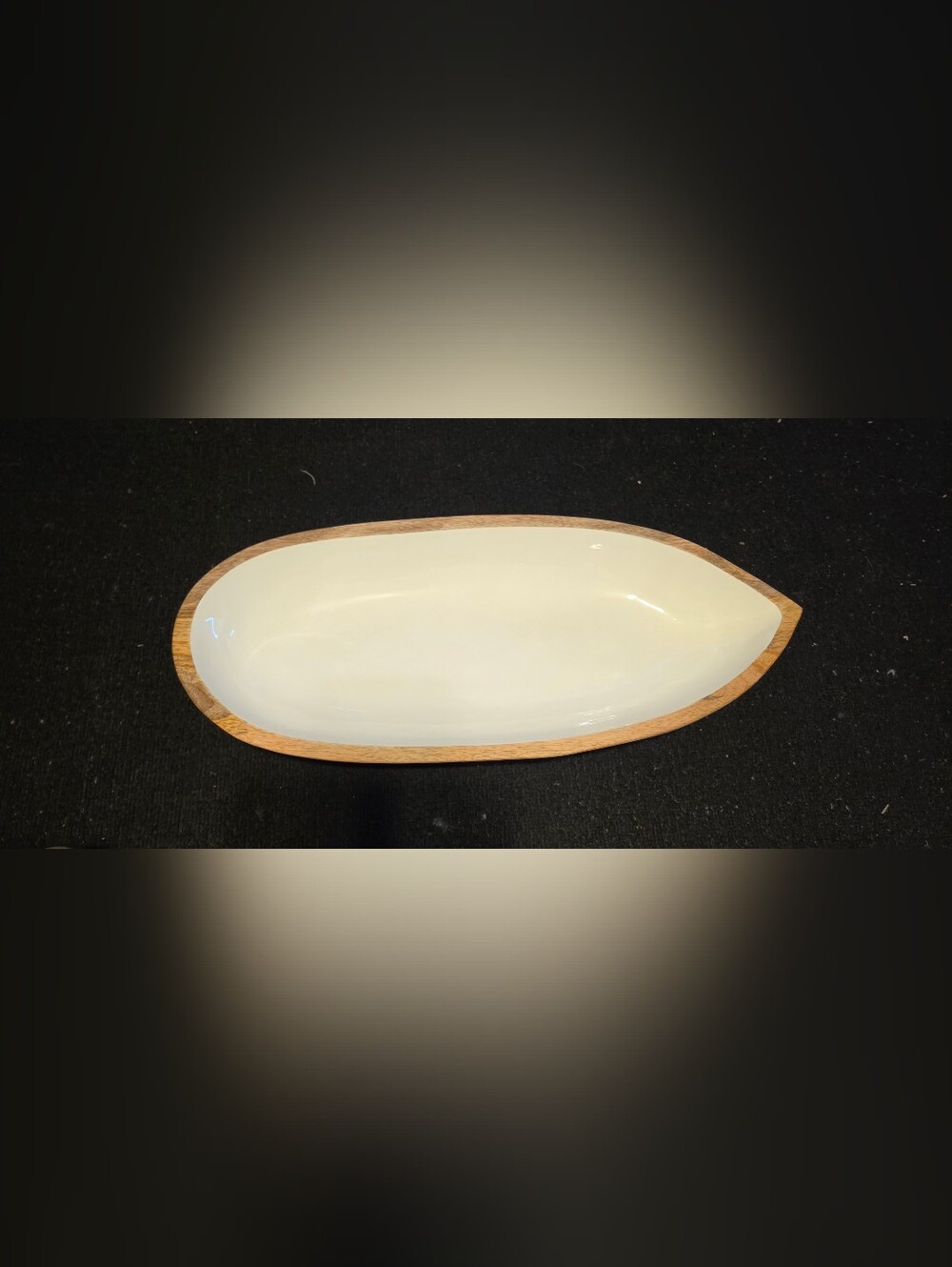 Oval Oversized White Dish with Wood Rim